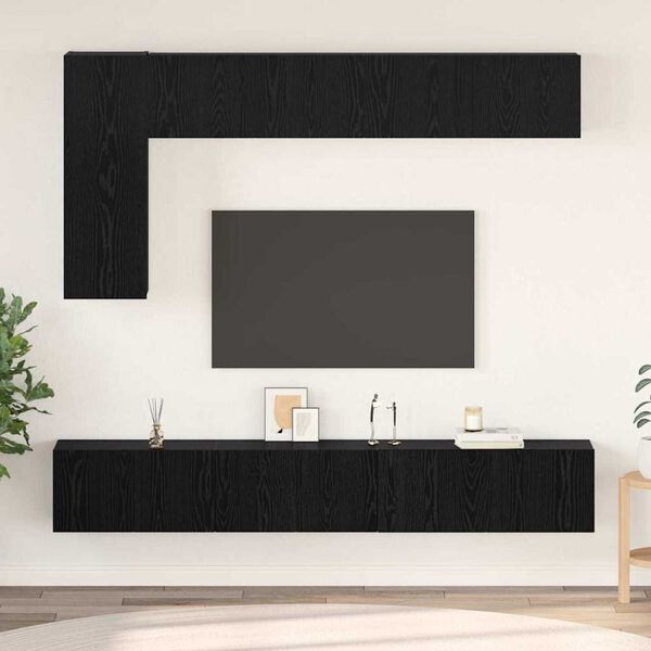 vidaXL TV Cabinet Set Wall-mounted 6 pcs Black Oak Engineered Wood