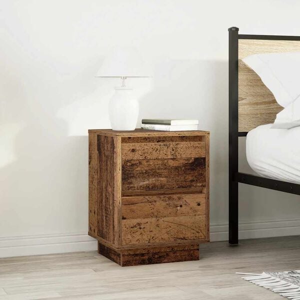 vidaXL Bedside Cabinet with LED Lights&nbsp;Old Wood 38x34x50 cm