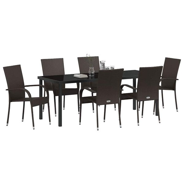 vidaXL Garden Dining Set 7 pcs Brown Powder-Coated Steel