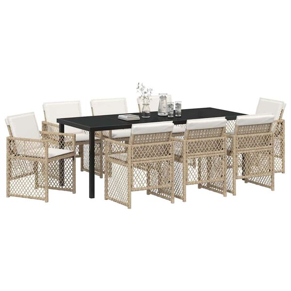 vidaXL Garden Dining Set 9 pcs Beige Poly Rattan