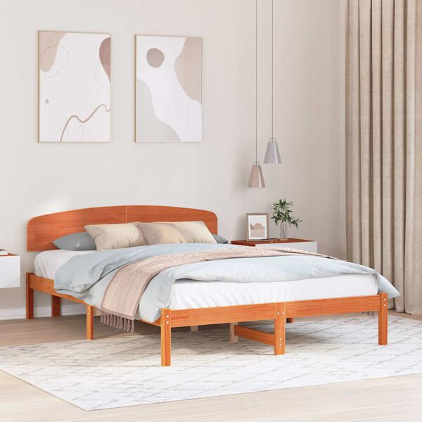vidaXL Bed Frame with Headboard Wax Brown 150 x 200 cm Solid Pine Wood