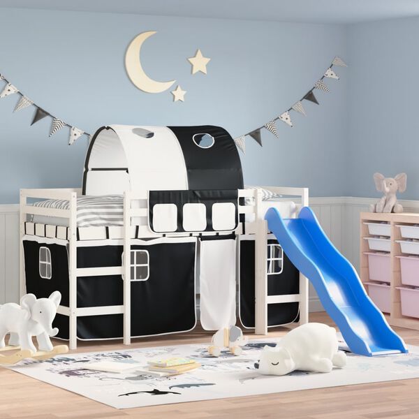 vidaXL Kids' Loft Bed with Tunnel without Mattress White&Black 90x200cm