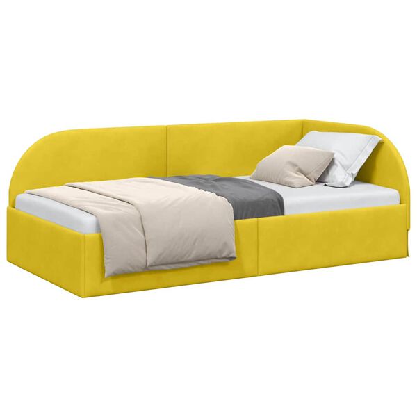 vidaXL Corner Bed Frame with Headboard Yellow 90 cm x 190 cm Fabric