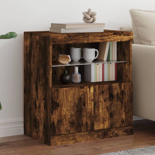 vidaXL Sideboard with LED Lights Smoked Oak 60x37x67 cm
