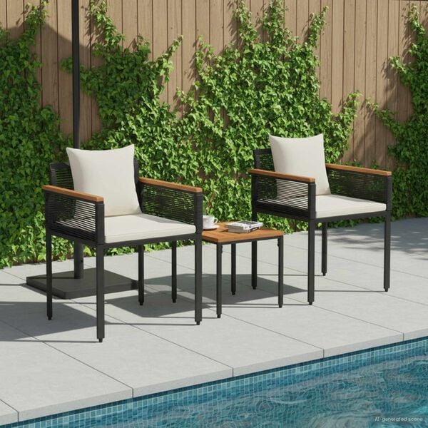 vidaXL Outdoor Furniture Set 3 pcs Black and Cream White PE Rattan