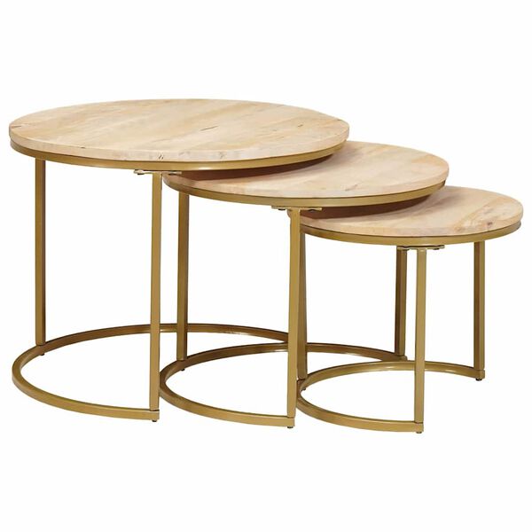 vidaXL Nesting Coffee Tables 3 pcs Brown Solid Mango Wood and Steel