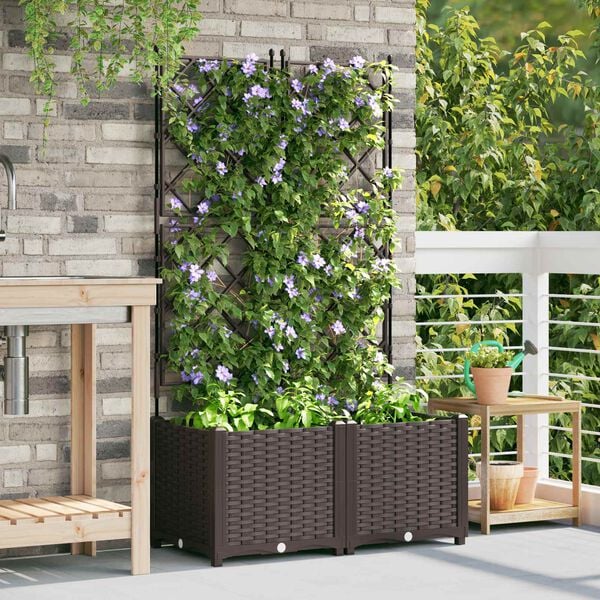 vidaXL Garden Planter 2 pcs Brown 80 x 40 x 143 cm Plastic