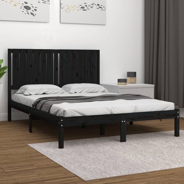 vidaXL Bed Frame without Mattress Black 140x190 cm Solid Wood Pine
