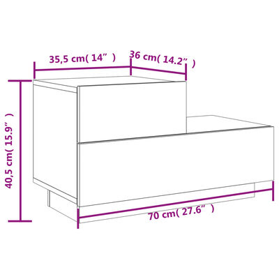 vidaXL Bedside Cabinet with LED Lights White 70x36x40.5 cm