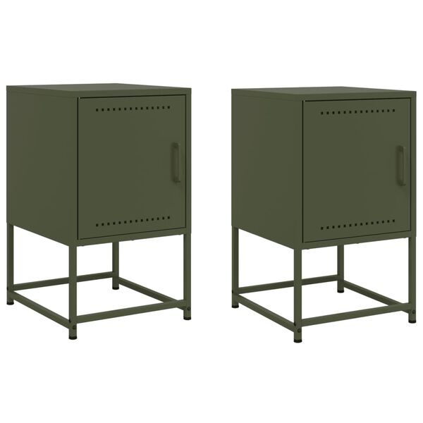 vidaXL Bedside Cabinets 2 pcs Olive Green 36x39x60.5 cm Steel