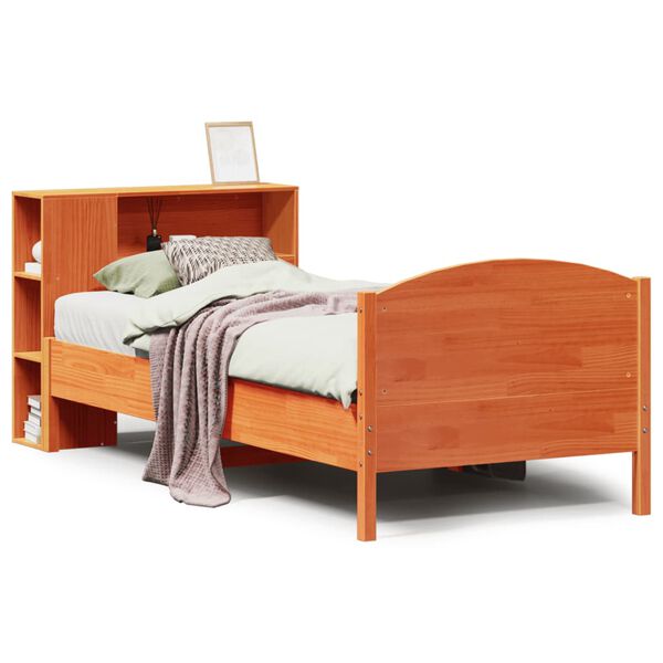 vidaXL Bookcase Bed without Mattress Wax Brown 100x200cm Solid Wood Pine