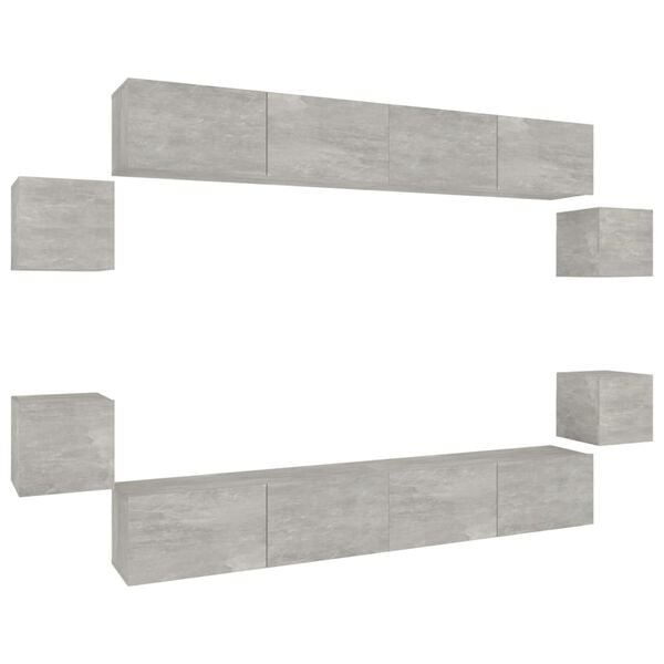vidaXL 8 Piece TV Cabinet Set Concrete Grey Engineered Wood