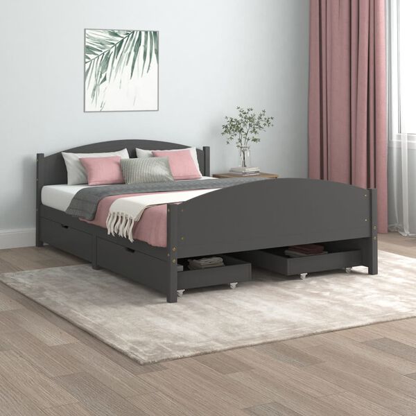 vidaXL Bed Frame without Mattress Dark Grey Solid Wood Pine 160x200 cm (322050+2x321990)