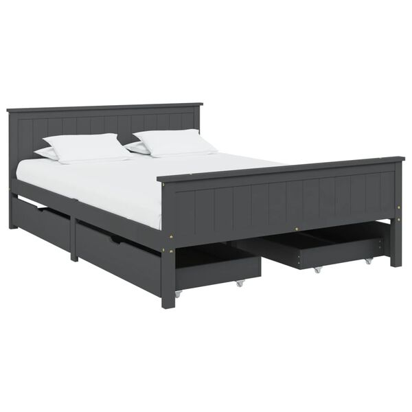 vidaXL Bed Frame without Mattress Dark Grey Solid Wood Pine 160x200 cm (322206+2x321990)