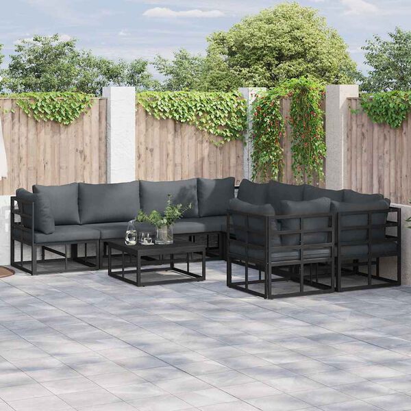 vidaXL Garden Sofa Set with Cushion 8 pcs Black Steel