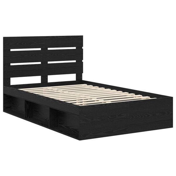 vidaXL Bed Frame with Headboard Black 120 x 190 cm Solid Pine Wood
