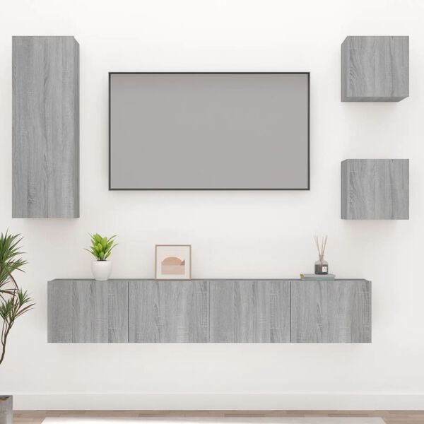 vidaXL 5 Piece TV Cabinet Set Grey Sonoma Engineered Wood