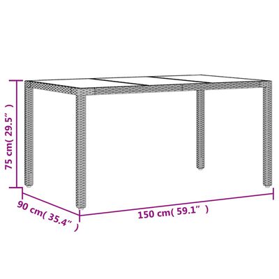 vidaXL Garden Table with Glass Top Beige 150x90x75 cm Poly Rattan