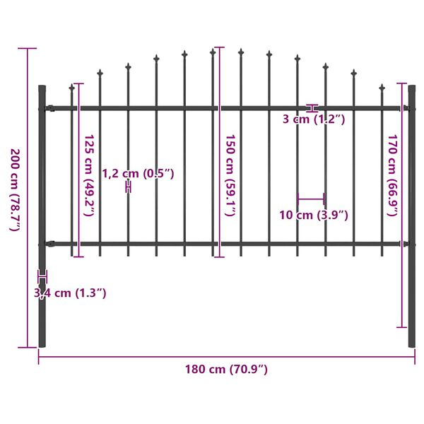 vidaXL Garden Fence with Spear Top Steel 181x150 cm Black