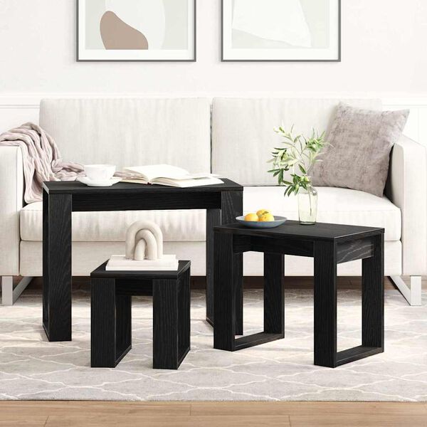 vidaXL Nesting Tables 3 pcs Black Oak Engineered Wood