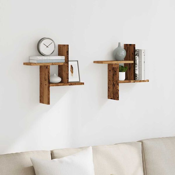 vidaXL Wall Shelves 2 pcs Old Wood 38x12x38 cm Engineered Wood
