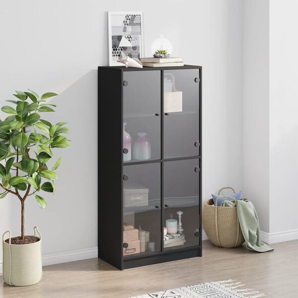 vidaXL Highboard with Doors Black 68x37x142 cm Engineered Wood