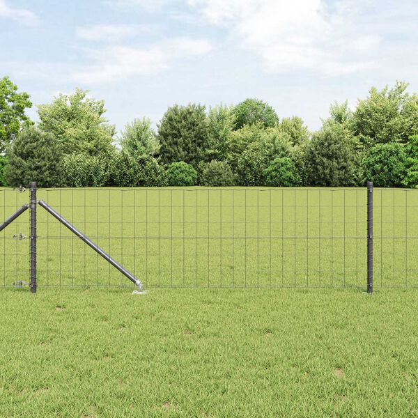 vidaXL Fence with Post Grey 0.6 x 50 m Steel and PVC