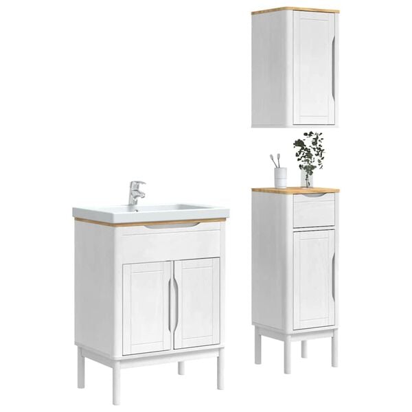 vidaXL Bathroom Furniture Set with Drawer 3 pcs White Solid Pine Wood