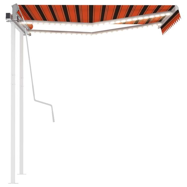 vidaXL Manual Retractable Awning with LED 3.5x2.5 m Orange and Brown