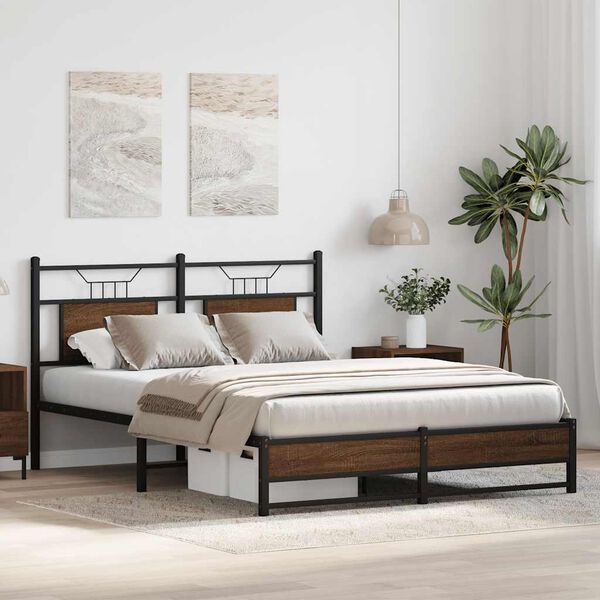 vidaXL Bed Frame without Mattress Brown Oak 150x200 cm King Size Engineered Wood