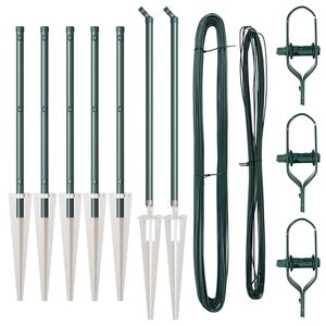 vidaXL Ground Spike Fence Post 7 pcs Green Powder-Coated Steel