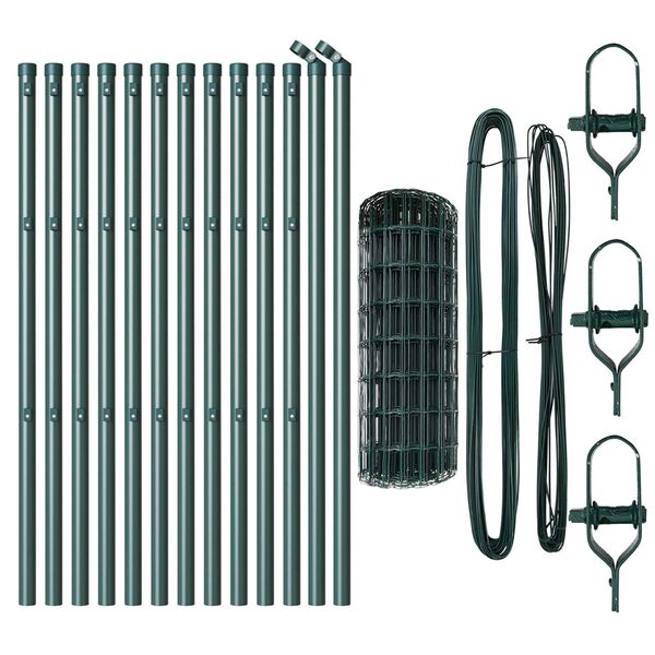 vidaXL Fence with Posts Green 0.4 x 25 m Steel