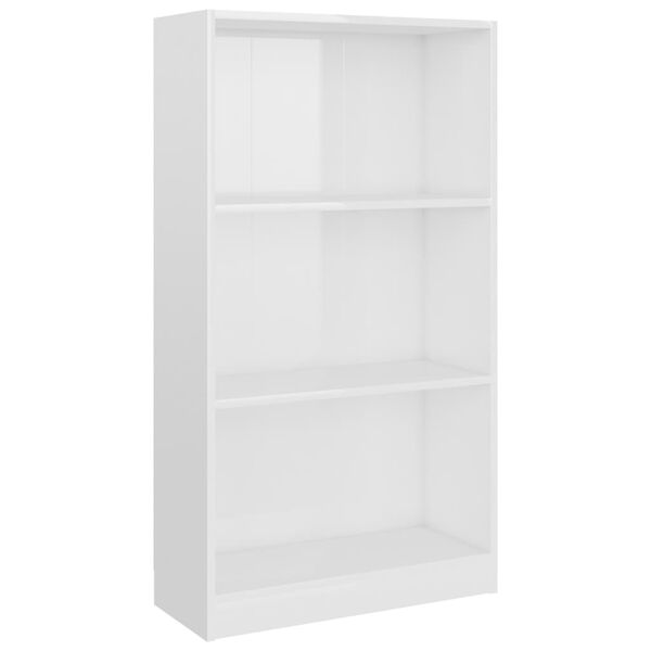 vidaXL 3-Tier Book Cabinet High Gloss White 60x24x109 cm Engineered Wood
