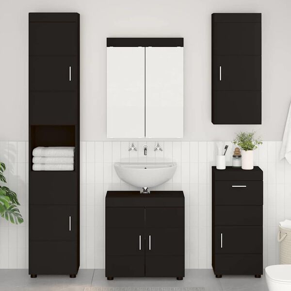 vidaXL Bathroom Furniture Set with Drawer TULUM Black Engineered Wood
