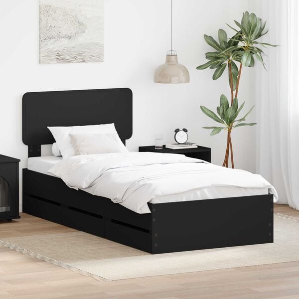 vidaXL Bed Frame with Headboard Black 75 x 190 cm Engineered Wood