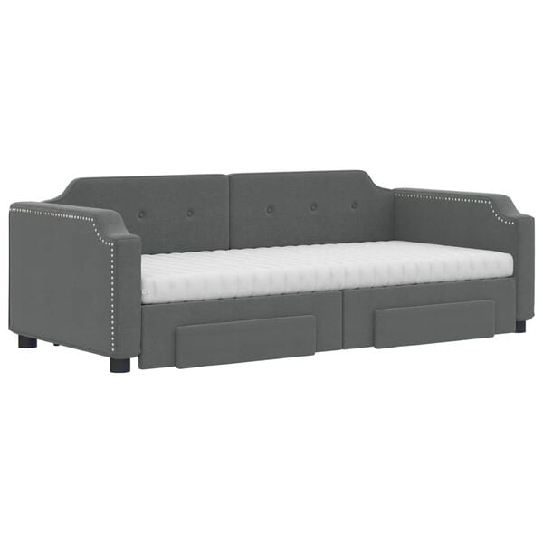 vidaXL Daybed with Trundle and Drawers Dark Grey 90x190 cm Fabric
