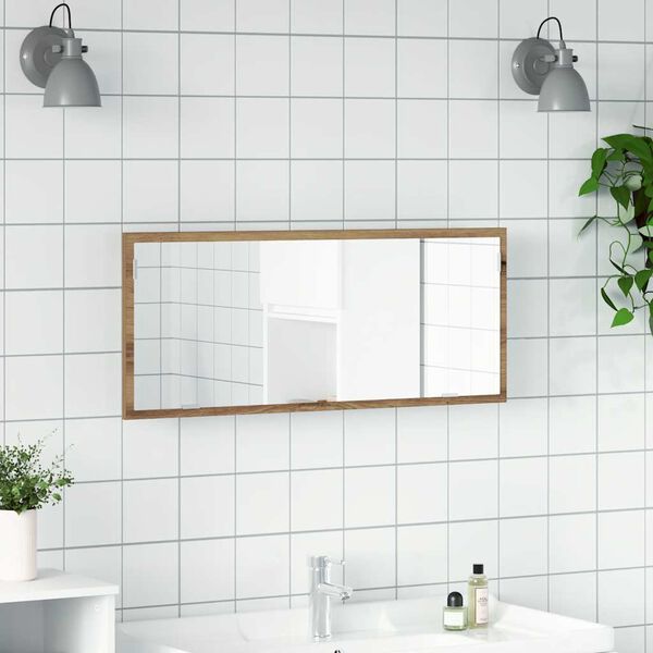 vidaXL LED Bathroom Mirror Artisan Oak 100x8.5x37 cm Engineered Wood