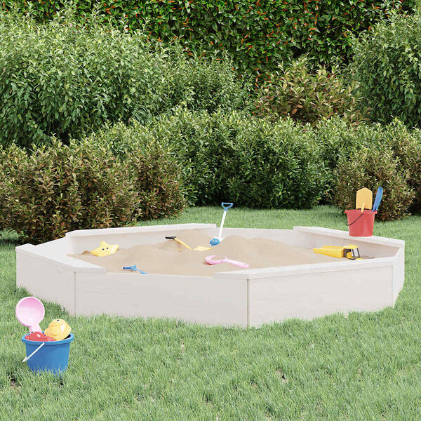 vidaXL Sandbox with Seats White Octagon Solid Wood Pine