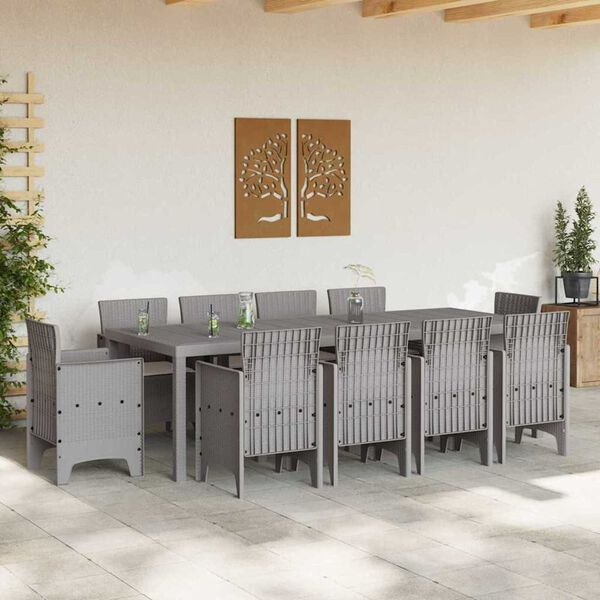 vidaXL Garden Dining Set 11 pcs Light Grey Polt rattan