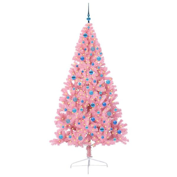 vidaXL Artificial Pre-lit Christmas Tree with 300 LEDs Pink 240 cm PVC