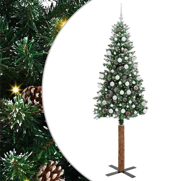 vidaXL Slim Christmas Tree Green 210 cm PVC and Solid Pine wood