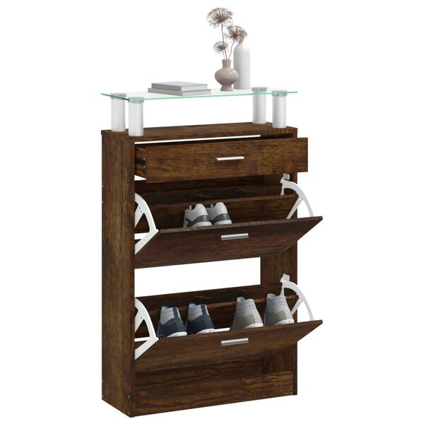 vidaXL Shoe Cabinet Smoked Oak 63x24x104 cm Engineered Wood