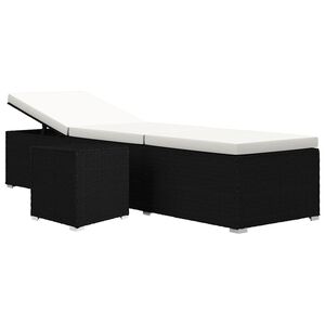 vidaXL Sun Lounger with Cushion and Tea Table Poly Rattan Black