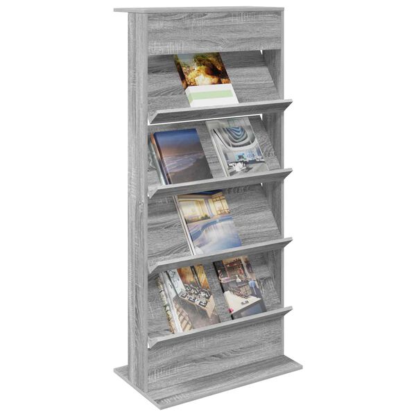 vidaXL Magazine Rack Grey Sonoma 70 x 41 x 156 cm Engineered Wood