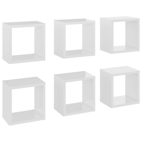 vidaXL Wall Cube Shelves 6 pcs High Gloss White 22x15x22 cm