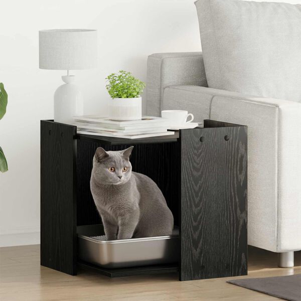 vidaXL Cat Litter Box Enclosure Black oak 53 x 53 x 51 cm