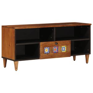 vidaXL TV Cabinet with Drawer Walnut 100 x 33 x 46 cm Solid Mango Wood