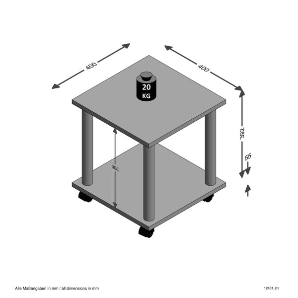 FMD Side Table with Swivel Wheels White