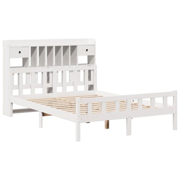 vidaXL Bookcase Bed without Mattress White 150x200 cm King Size Solid Wood Pine