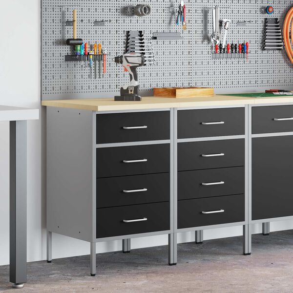 vidaXL Work Cabinet with Drawer 2 pcs Black and Grey 100 x 55 x 85 cm